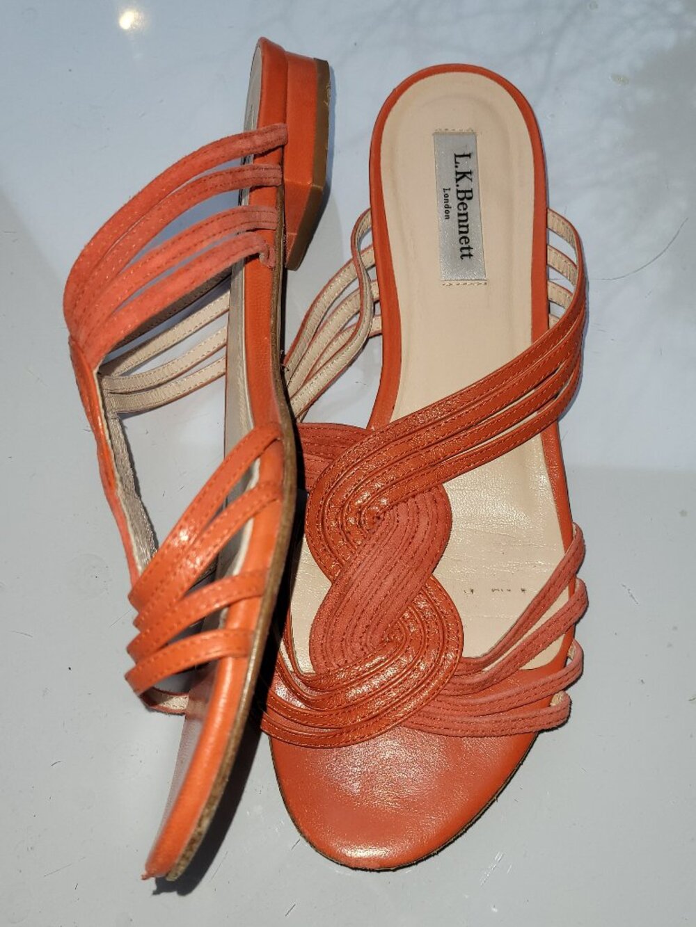 LK Bennett Genuine Leather Flat Sandals Orange Size EU 38